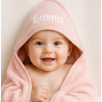 Zachte badcape met naam - kleur blush 100x100